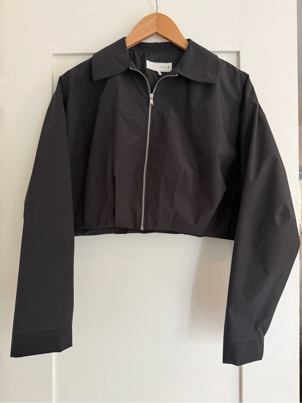Zara Women's Black Cropped Collared Full Zip Lined Jacket Long Sleeve Size S